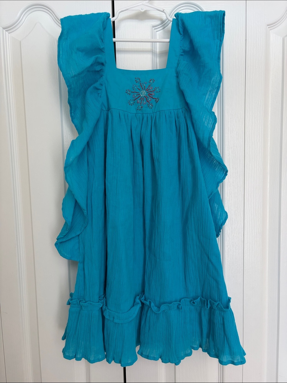 Well Dressed Wolf Girls Aqua Blue Embroidered Firework Ruffled Sundress 10 NWT